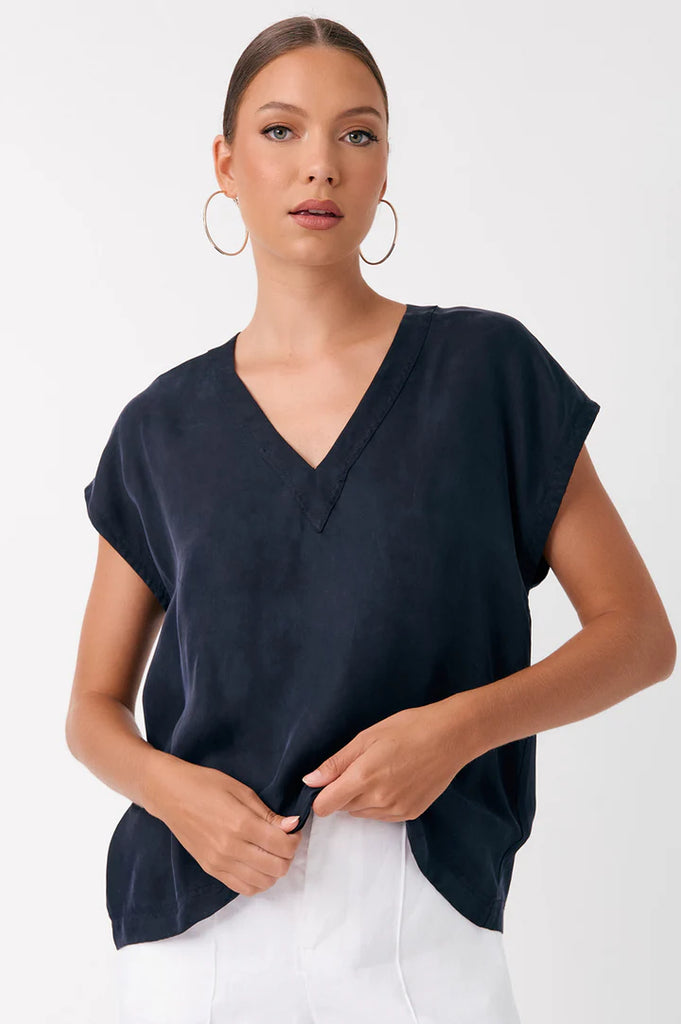 Karina Cupro V Neck Top Navy/Pack Tops Adorne