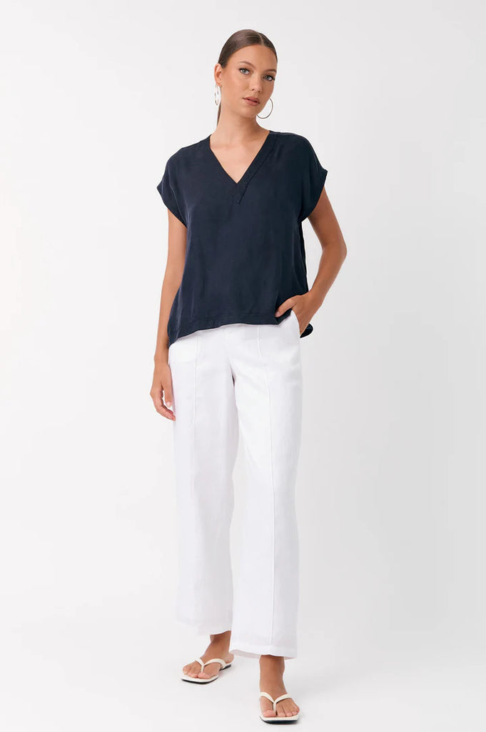 Karina Cupro V Neck Top Navy/Pack Tops Adorne