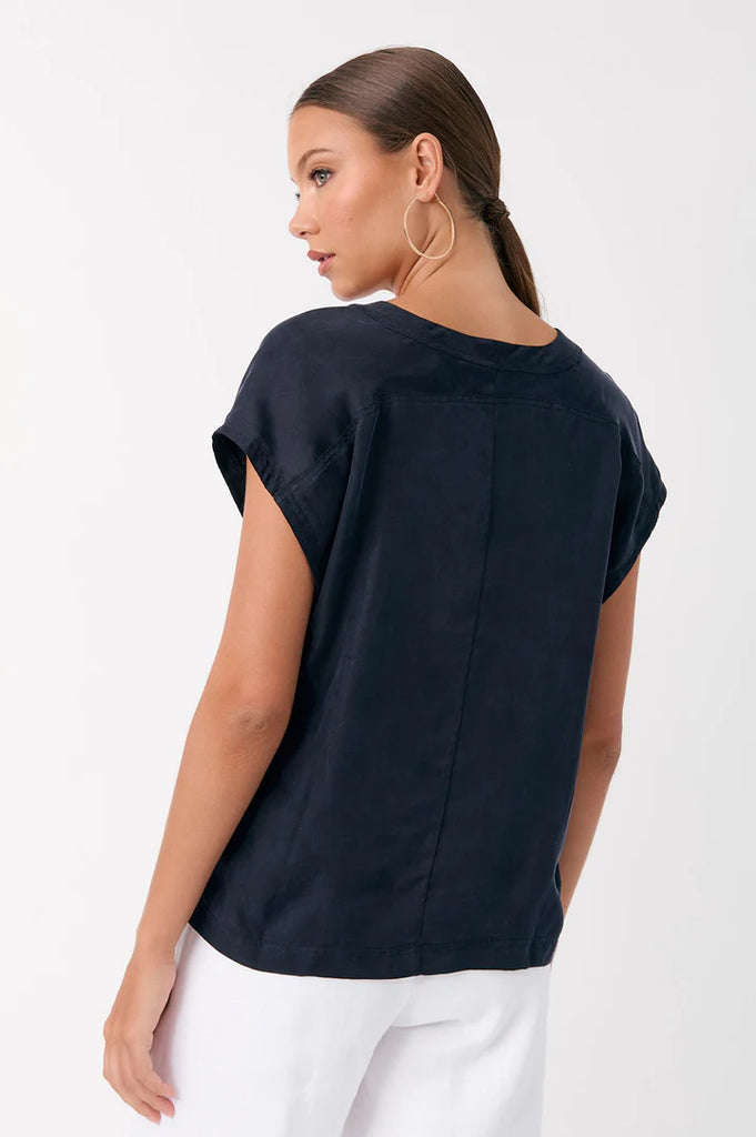 Karina Cupro V Neck Top Navy/Pack Tops Adorne