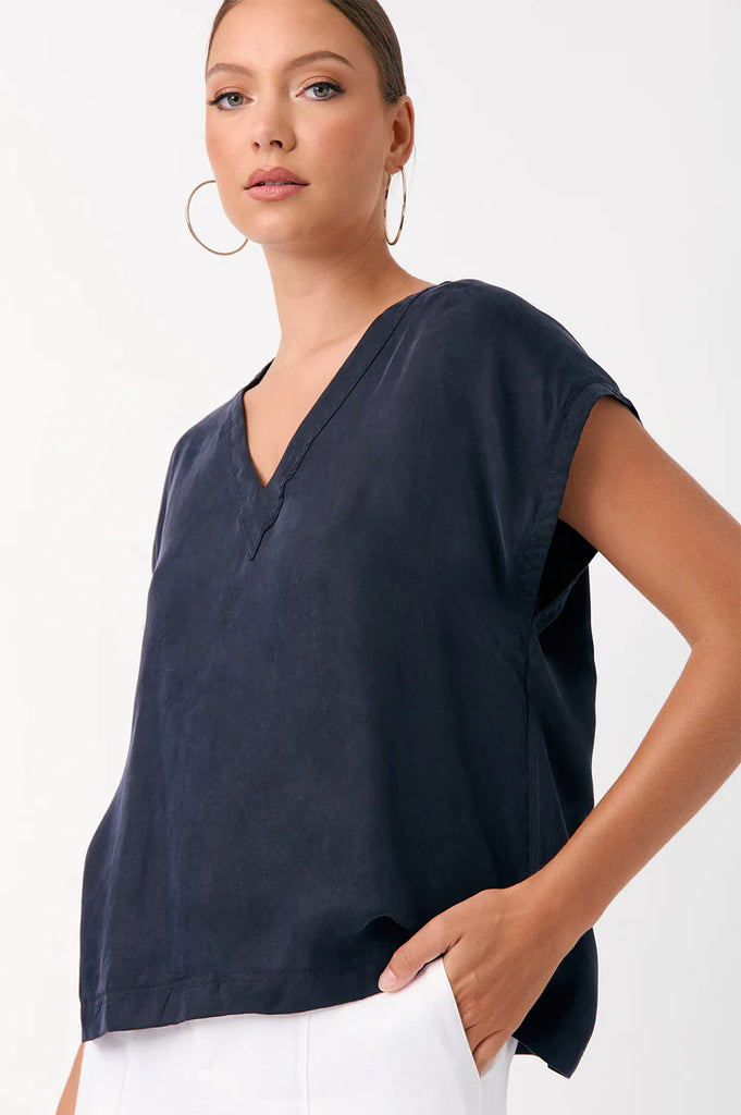 Karina Cupro V Neck Top Navy/Pack Tops Adorne