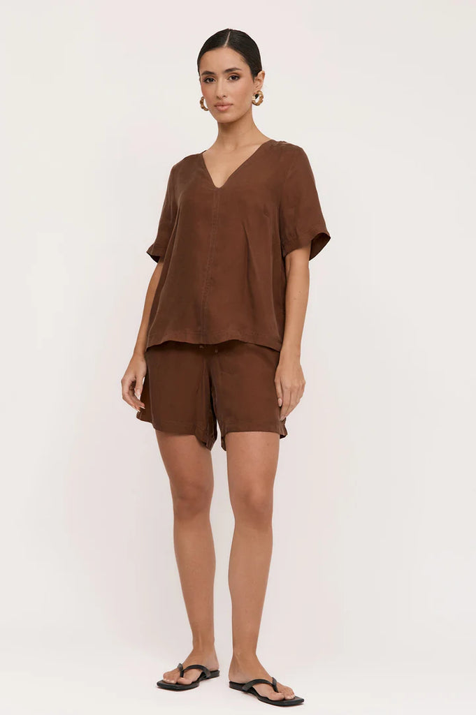 Amaia Cupro V Neck Top Chocolate/Pack Tops Adorne