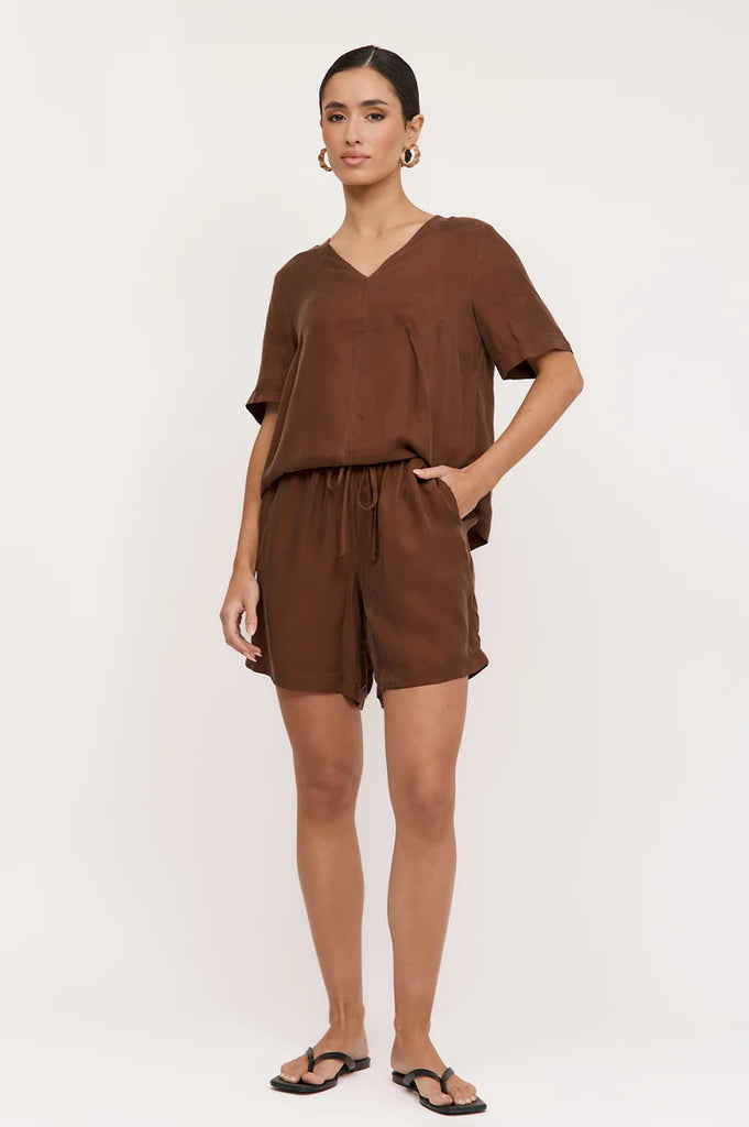 Amaia Cupro V Neck Top Chocolate/Pack Tops Adorne