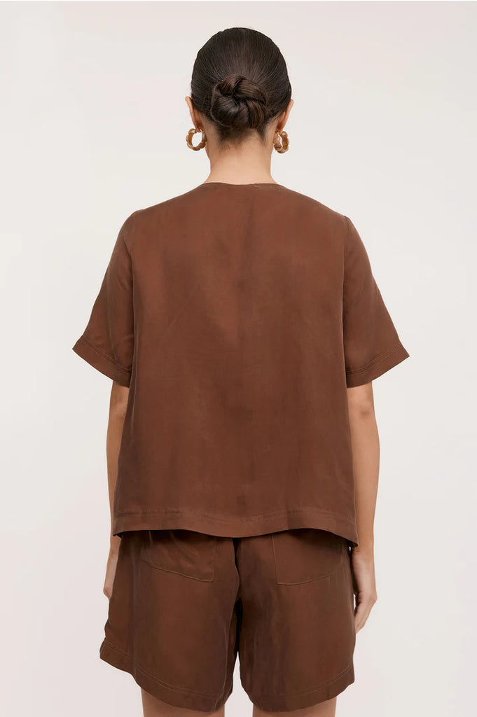 Amaia Cupro V Neck Top Chocolate/Pack Tops Adorne