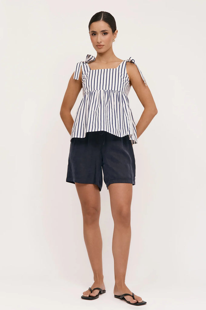 April Cupro Drawstring Short Navy Bottoms Adorne