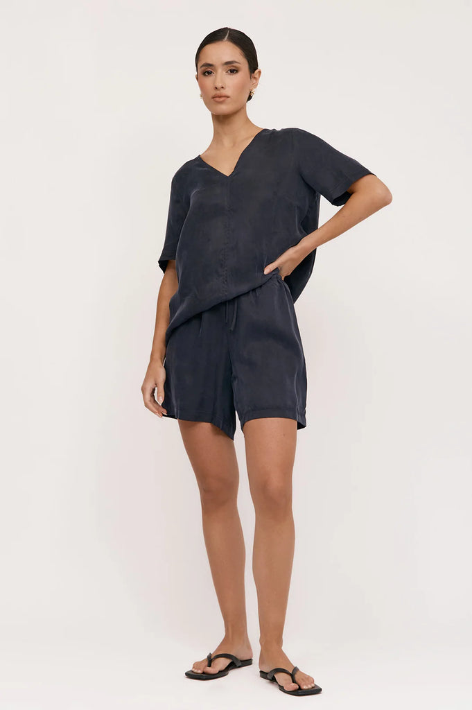 April Cupro Drawstring Short Navy Bottoms Adorne