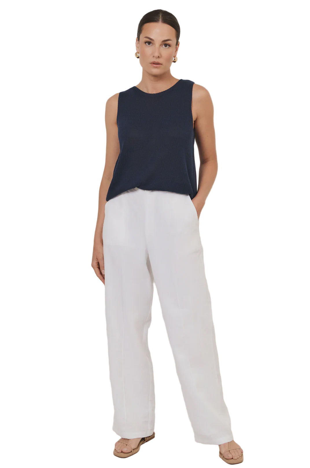 Alessia Lined Linen Pant White Bottoms Adorne