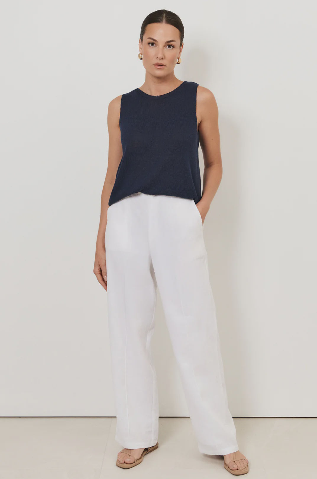Alessia Lined Linen Pant White Bottoms Adorne