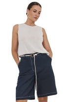 Heidi Contrast Stitch Bermuda Short Navy Bottoms Adorne