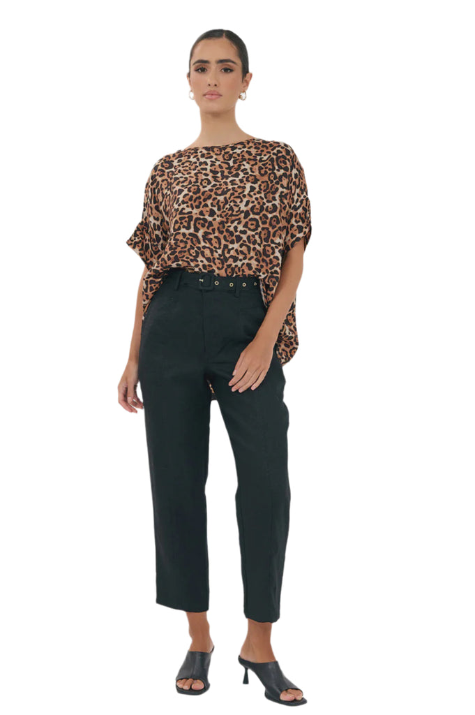 Tiffany Belted Linen Pant Black Bottoms Adorne S(8)