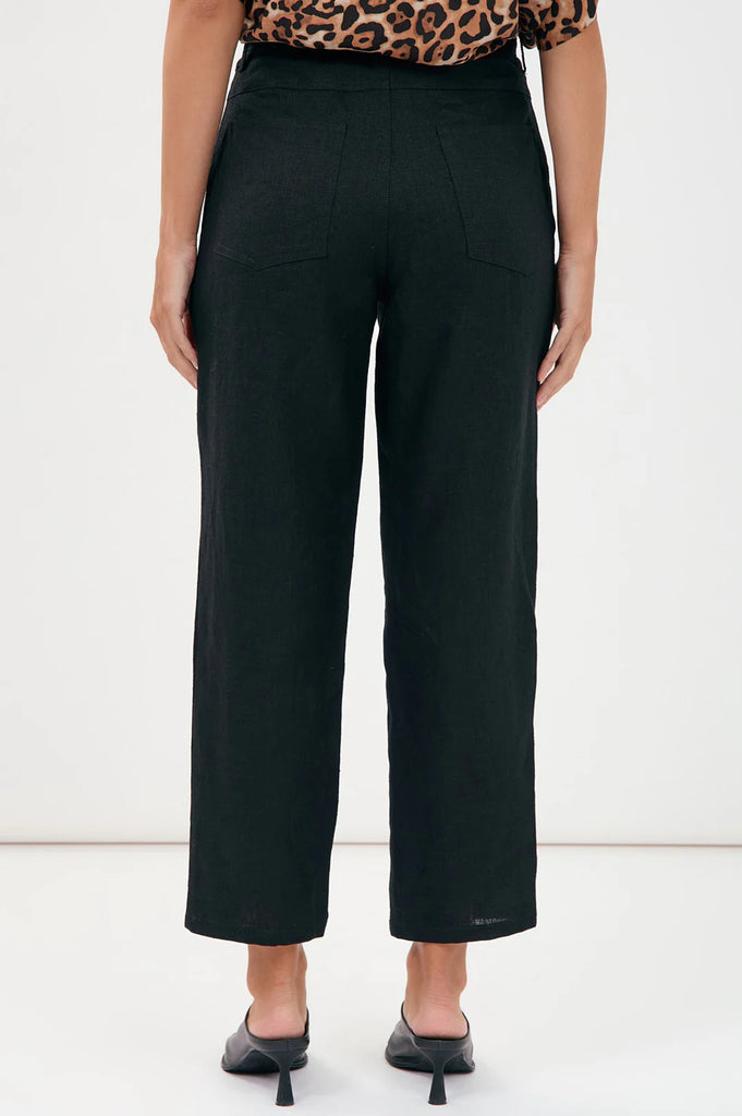 Tiffany Belted Linen Pant Black Bottoms Adorne
