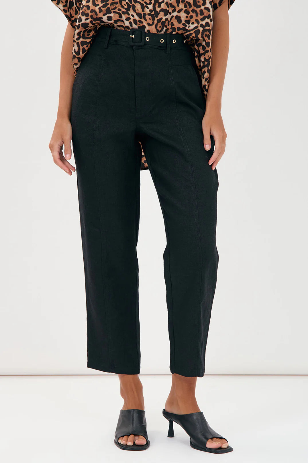 Tiffany Belted Linen Pant Black Bottoms Adorne
