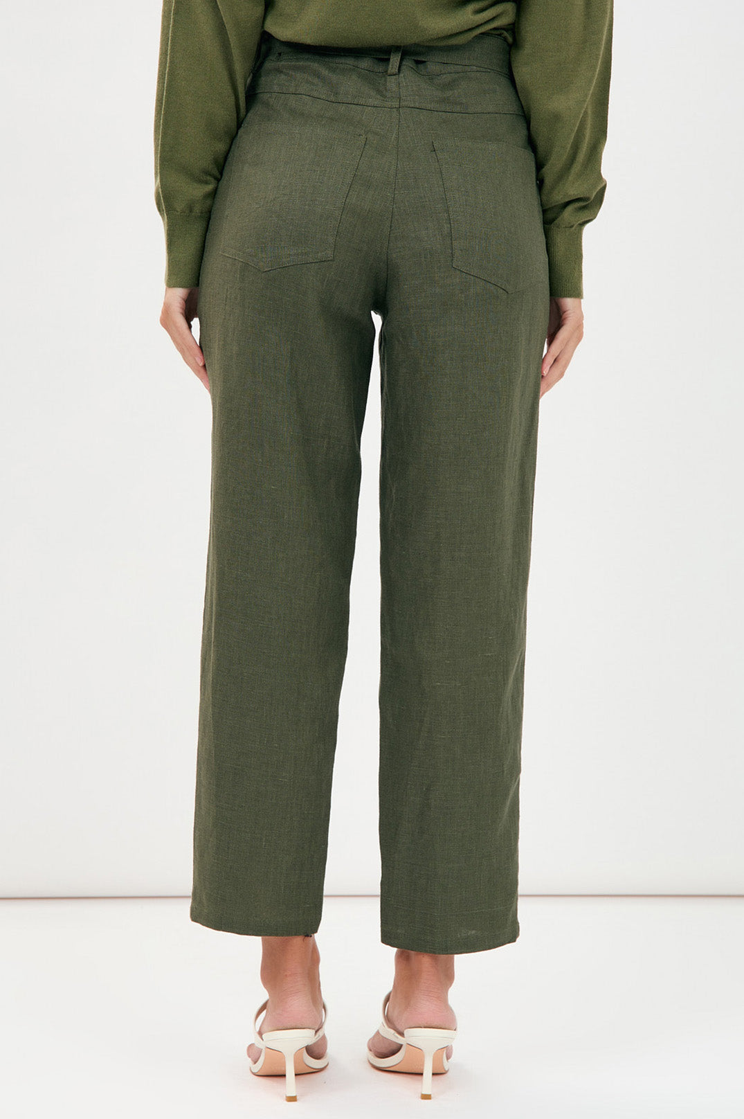 Tiffany Belted Linen Pant Khaki - Global Free Style