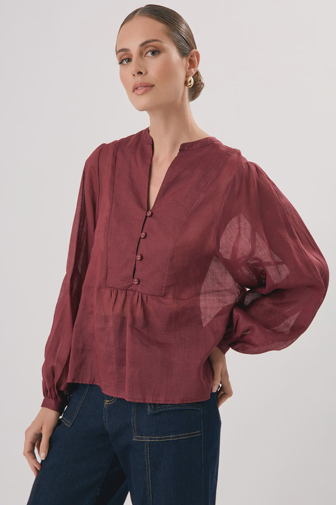 Issy Ballon Sleeve Ramie Top Tops Adorne S(8)