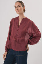 Issy Ballon Sleeve Ramie Top Tops Adorne S(8)