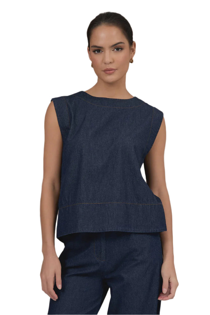 Kita Light Weight Denim Button Back Top Denim Tops Adorne S(8)