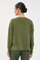 Laney Long Sleeve V Neck Light Weight Knit Top Khaki Tops Adorne