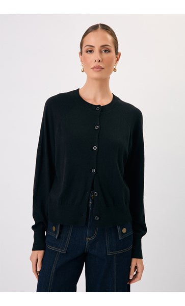 Freddy Cotton Cashmere Knit Cardigan Black Tops Adorne S(8)