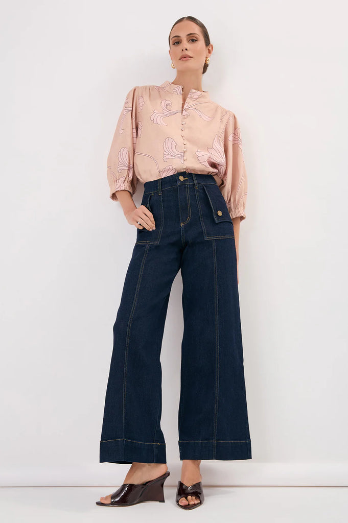 Lilian Salvador Print 3/4 Sleeve Shirt Print Tops Adorne