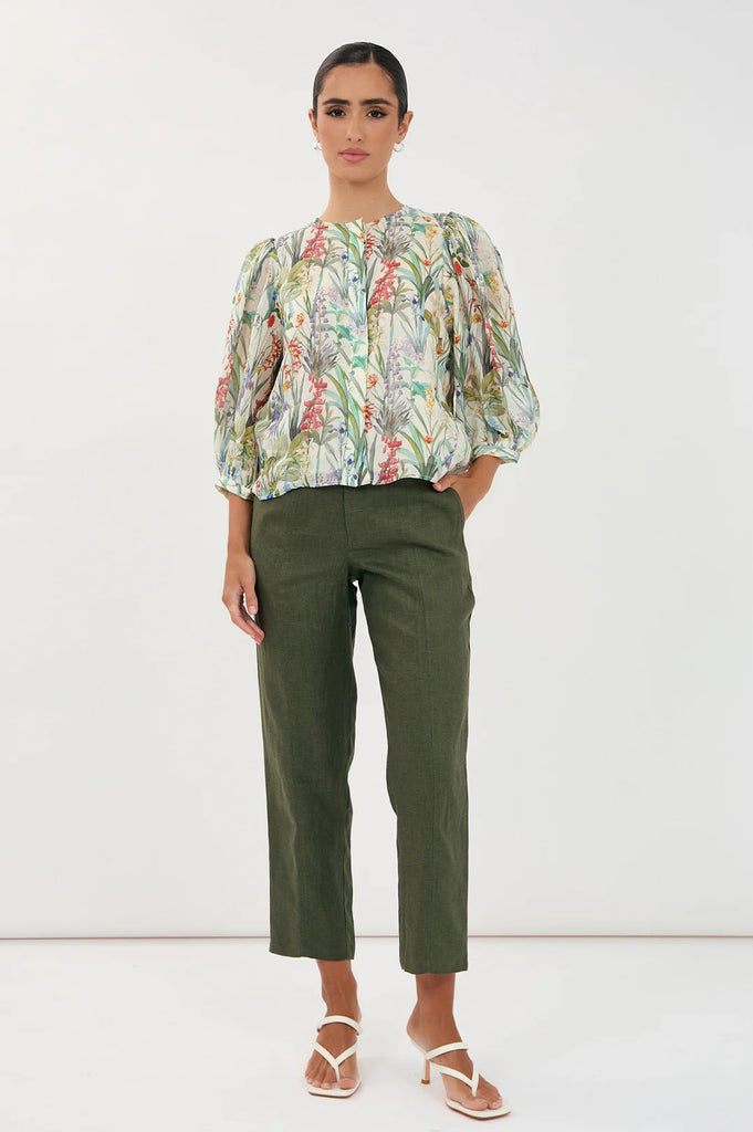 Lauren Floral Ramie 3/4 Sleeve Shirt Floral Tops Adorne