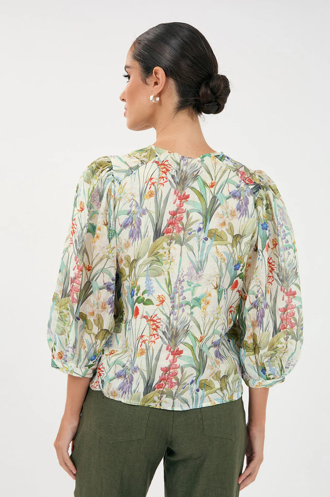 Lauren Floral Ramie 3/4 Sleeve Shirt Floral Tops Adorne