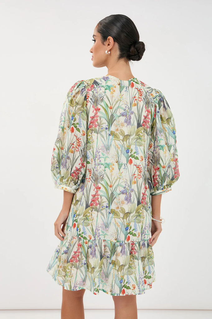Lauren Floral Ramie 3/4 Sleeve Dress Floral Dresses Adorne