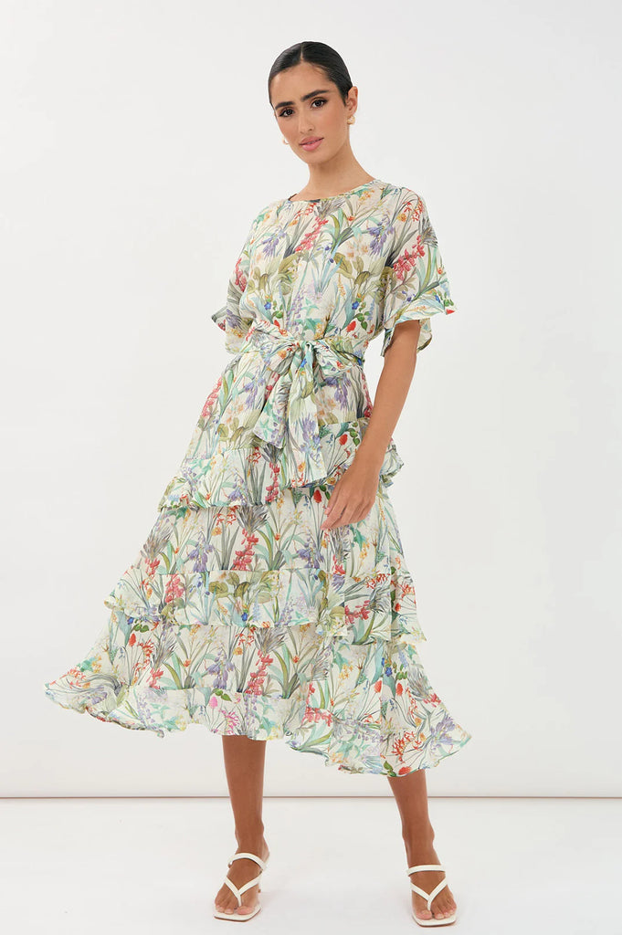 Alana Floral Ramie Midi Dress Floral Dresses Adorne