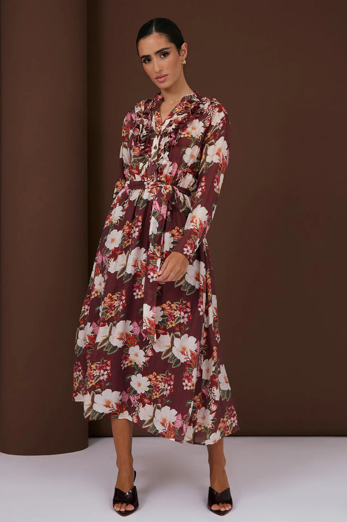 Becca Montilla Print Frill Dress Floral Dresses Adorne