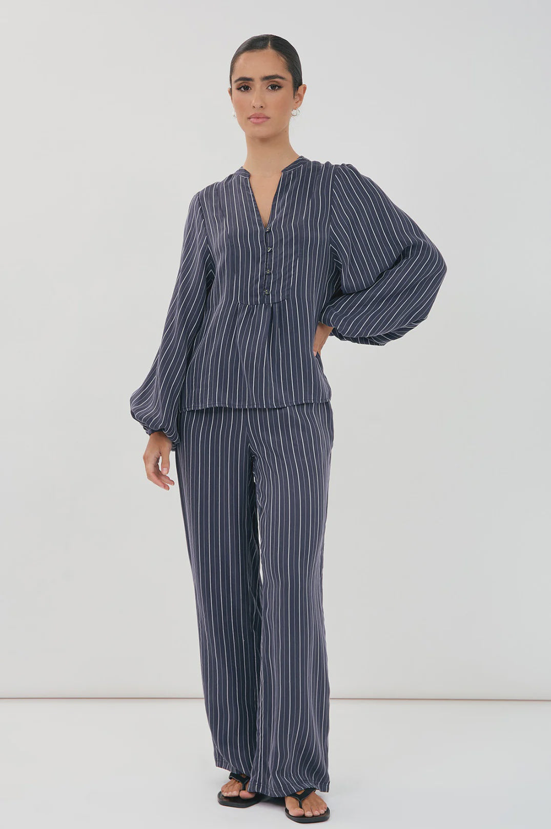 Stevie Striped Cupro Pant Navy Bottoms Adorne 8