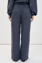 Stevie Striped Cupro Pant Navy Bottoms Adorne