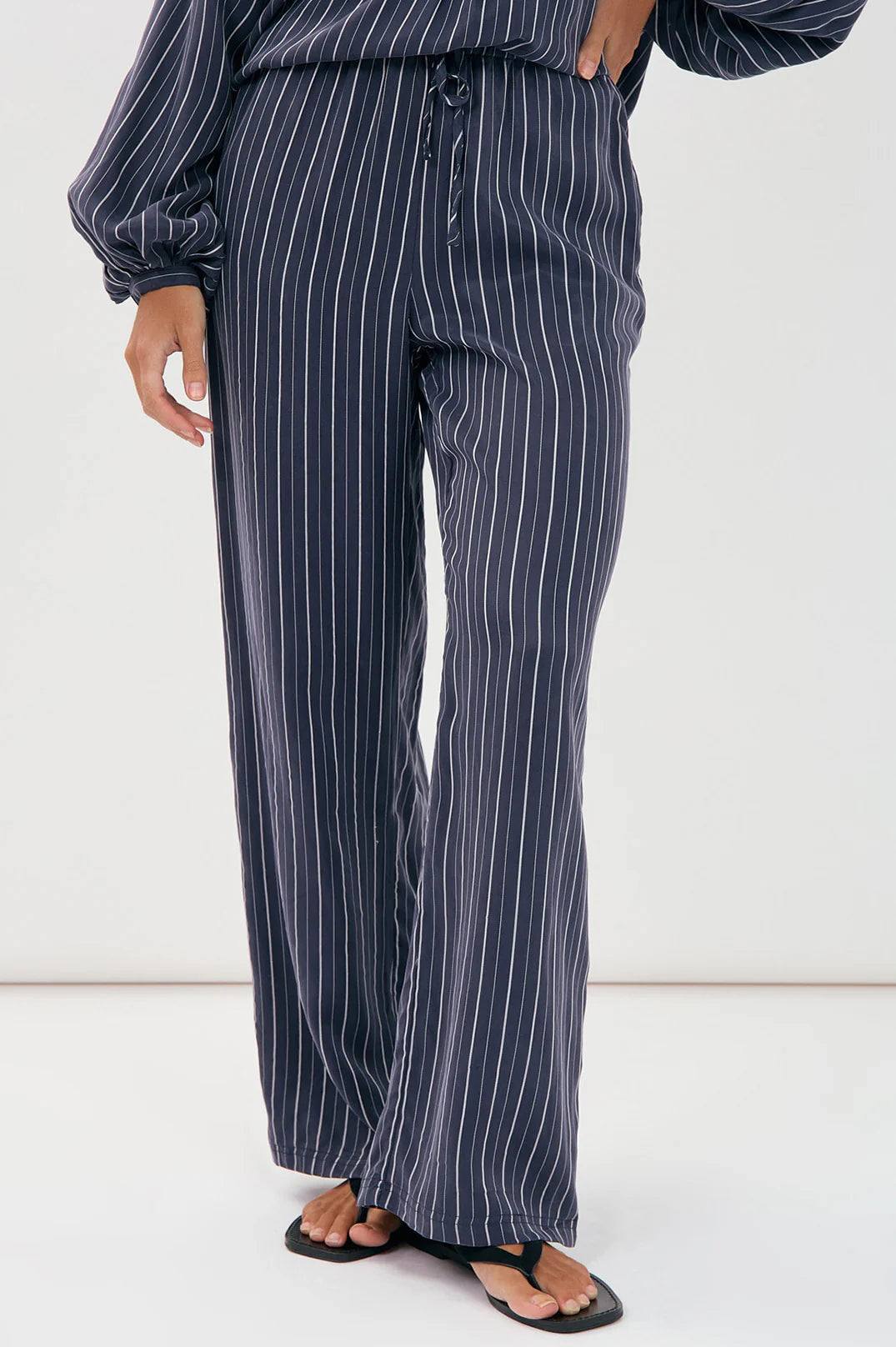 Stevie Striped Cupro Pant Navy Bottoms Adorne