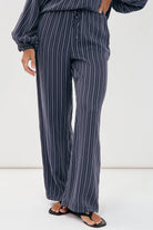 Stevie Striped Cupro Pant Navy Bottoms Adorne