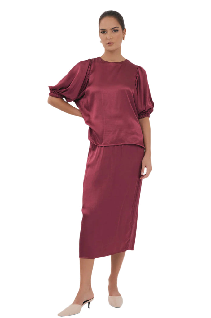 Brook Satin Skirt Burgundy Skirts Adorne 8