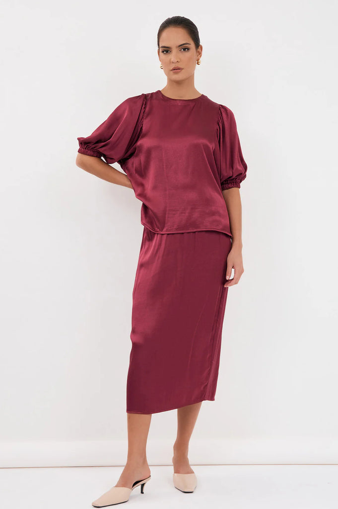 Brook Satin Skirt Burgundy Skirts Adorne