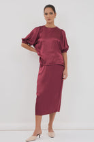 Brook Satin Skirt Burgundy - Global Free Style