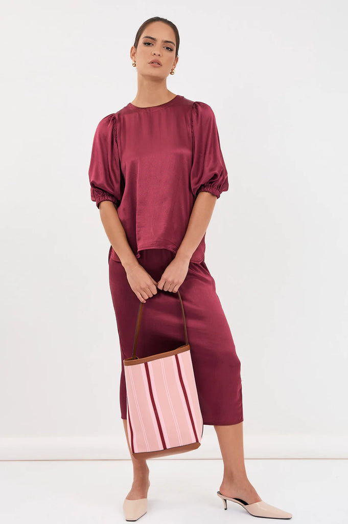 Amelia Satin Top Burgundy Tops Adorne