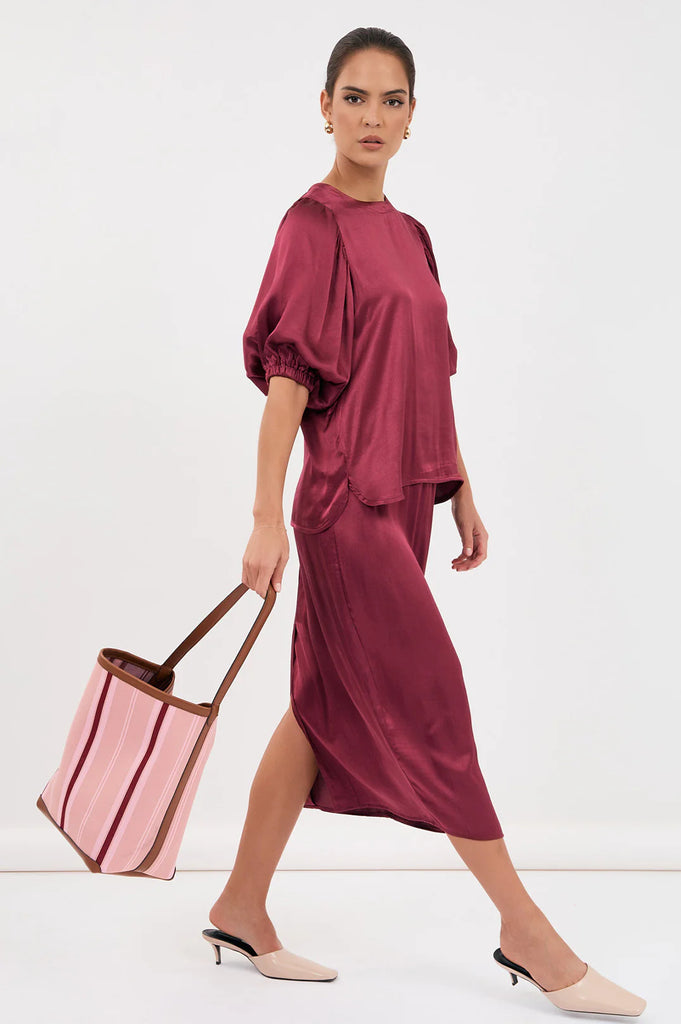 Amelia Satin Top Burgundy Tops Adorne