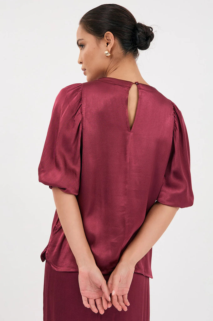 Amelia Satin Top Burgundy Tops Adorne