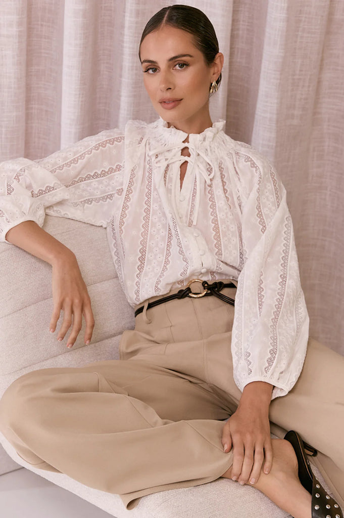 Opal Cotton Lace Shirt White Tops Adorne