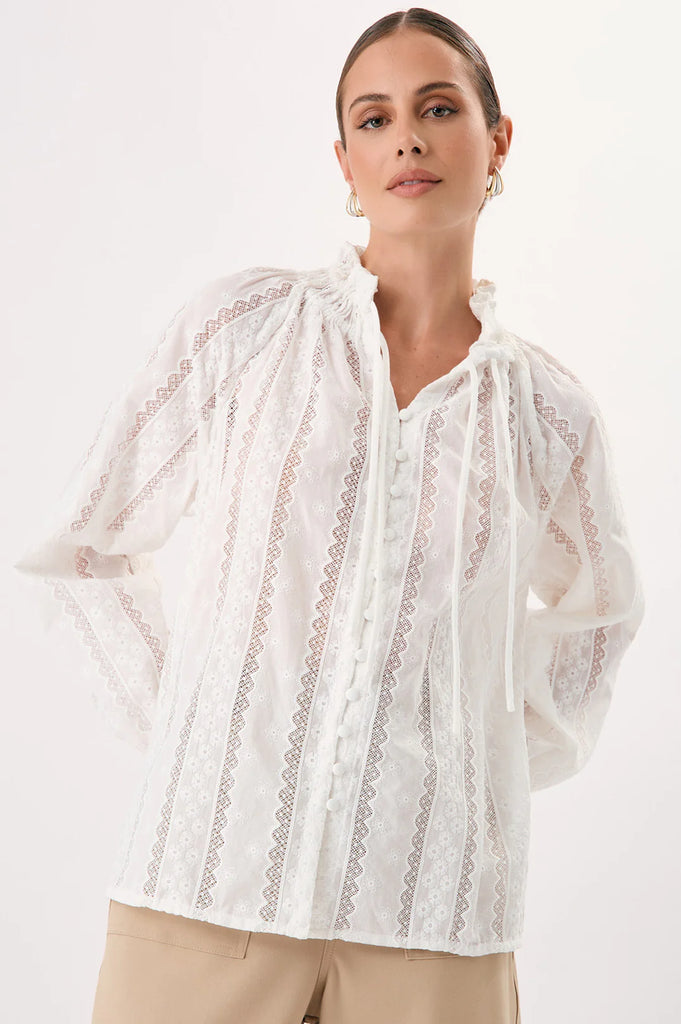 Opal Cotton Lace Shirt White Tops Adorne