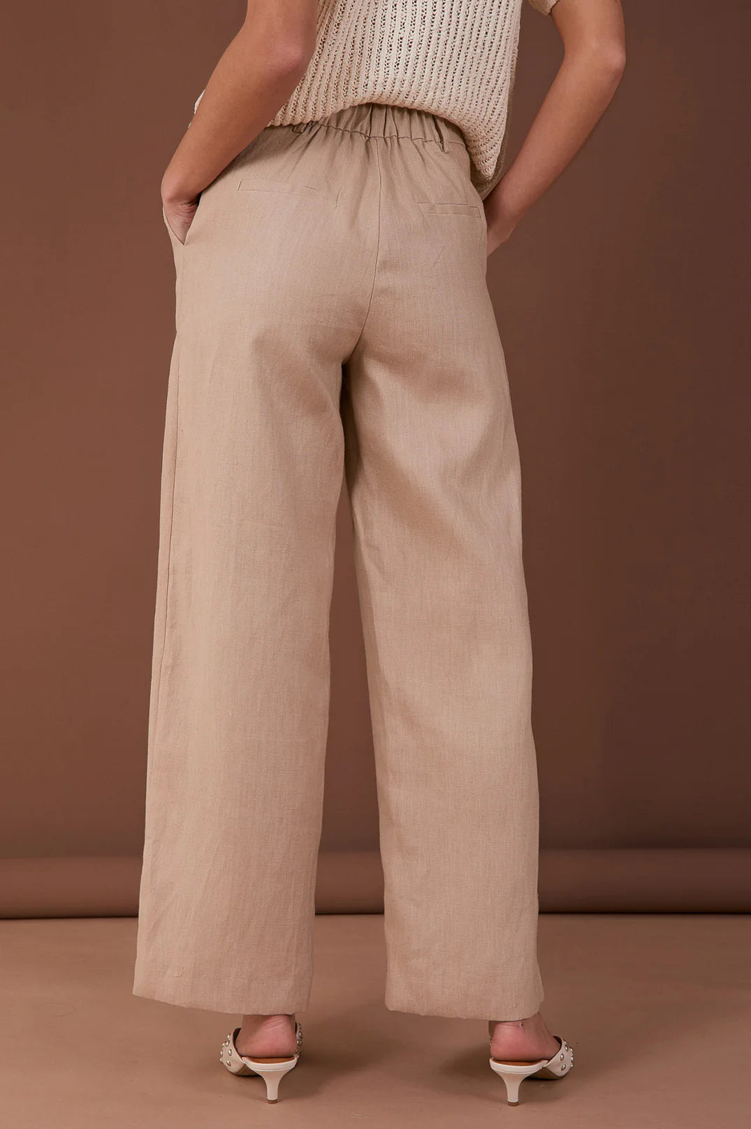 Lulu Wide Leg Linen Pant Camel Bottoms Adorne