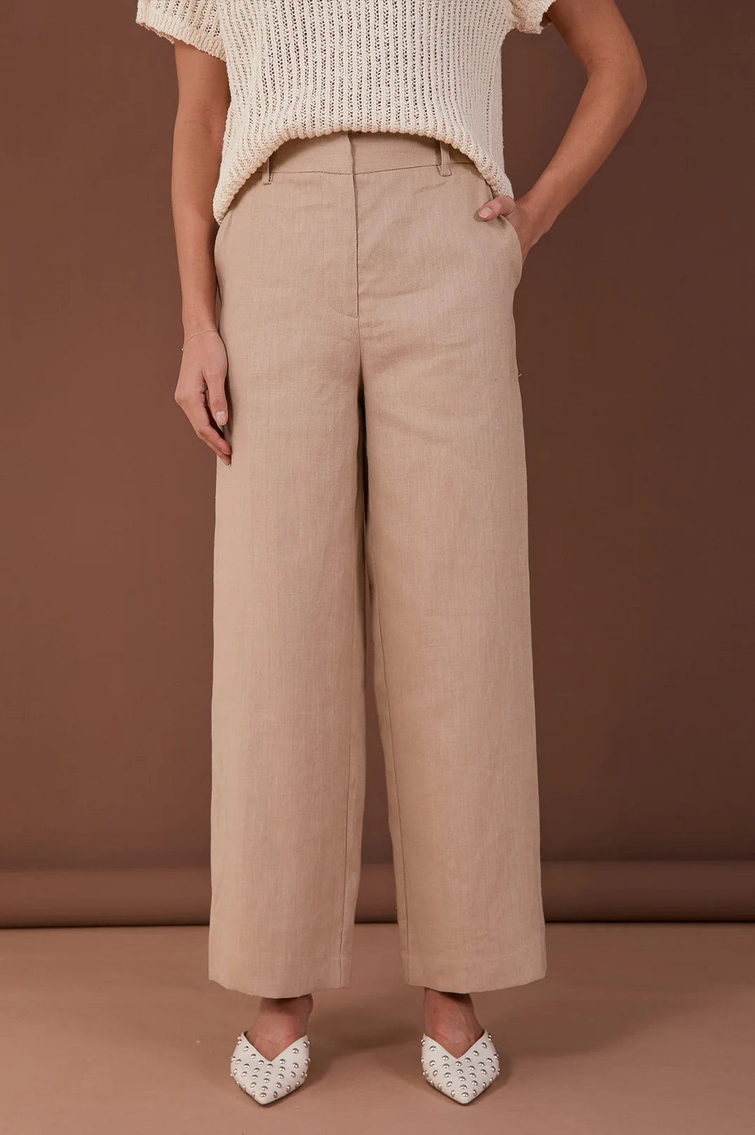Lulu Wide Leg Linen Pant Camel Bottoms Adorne