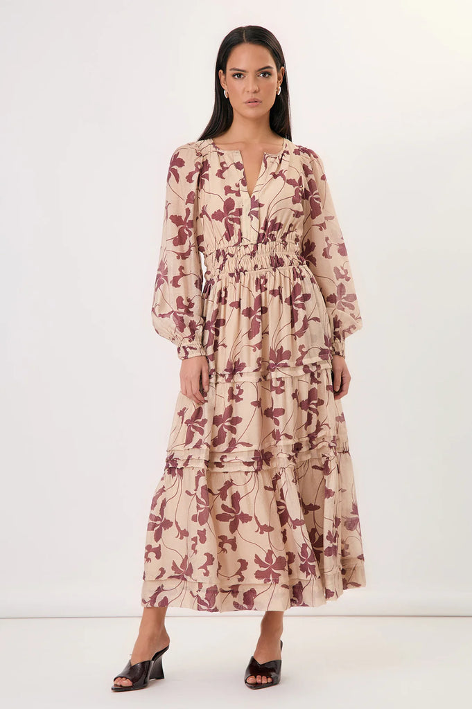 Eliana Long Sleeve Printed Maxi Dress Dresses Adorne