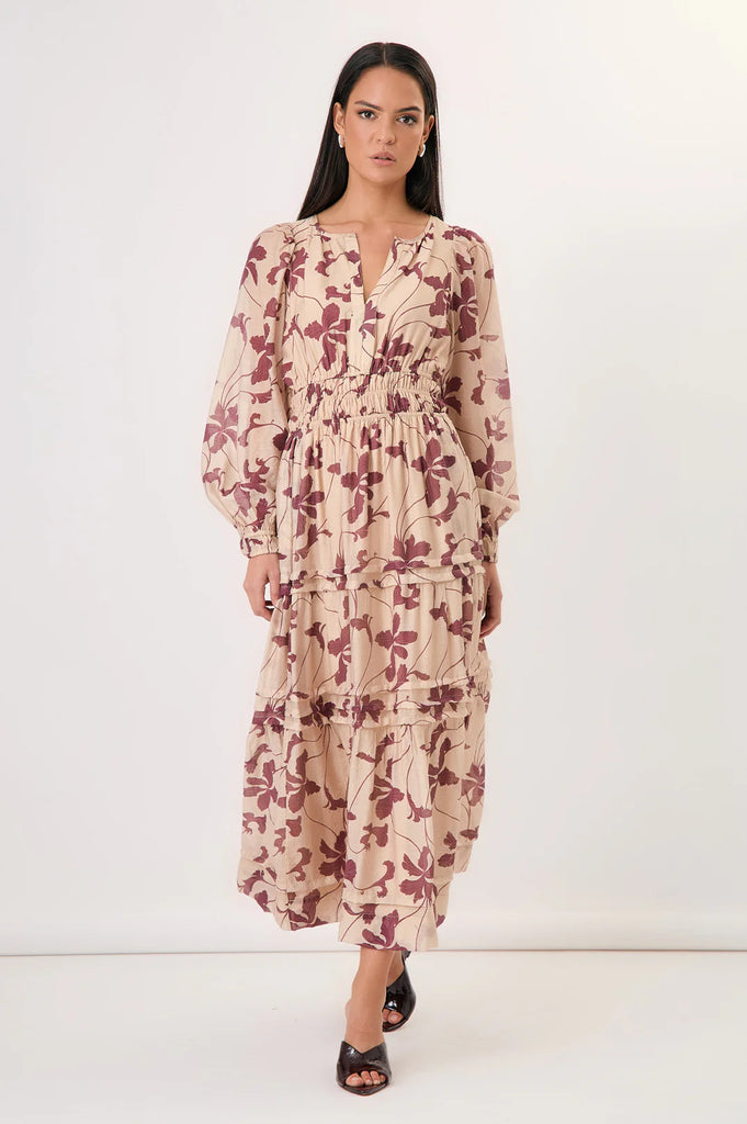 Eliana Long Sleeve Printed Maxi Dress Dresses Adorne