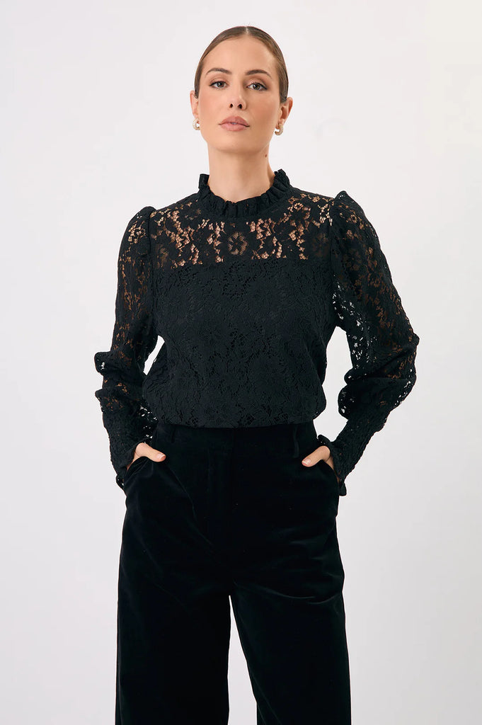 Olivia Long Sleeve Lace Top Black Tops Adorne