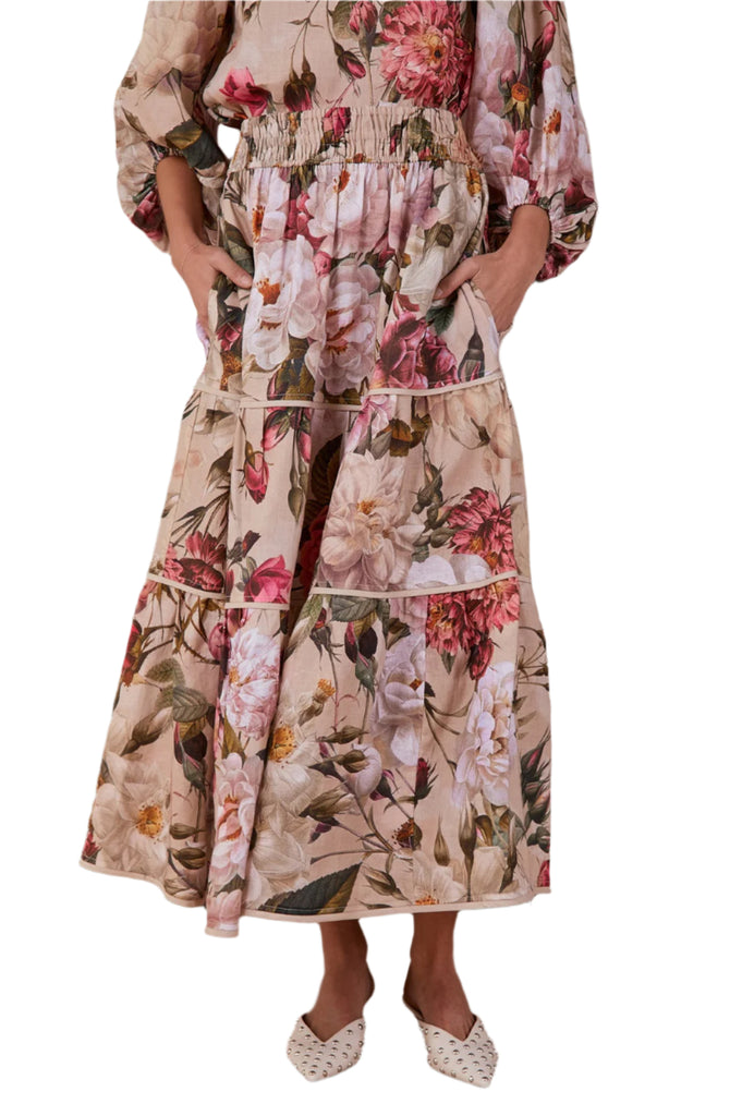 Morgan Tiered Linen Floral Skirt Print Skirts Adorne 8