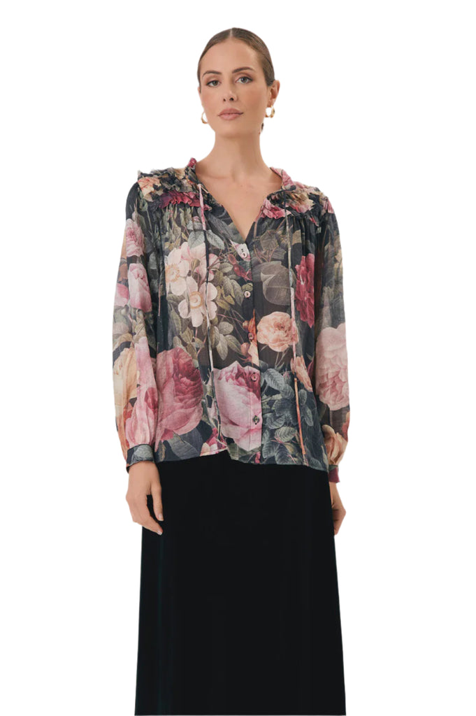 Carrie Floral Frill Shirt Floral Tops Adorne S(8)