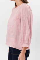 Hannah Embroidered Ramie Top Pink Tops Adorne