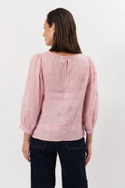 Hannah Embroidered Ramie Top Pink Tops Adorne