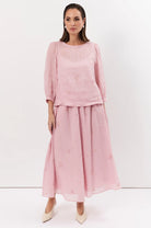 Hannah Embroidered Ramie Top Pink Tops Adorne