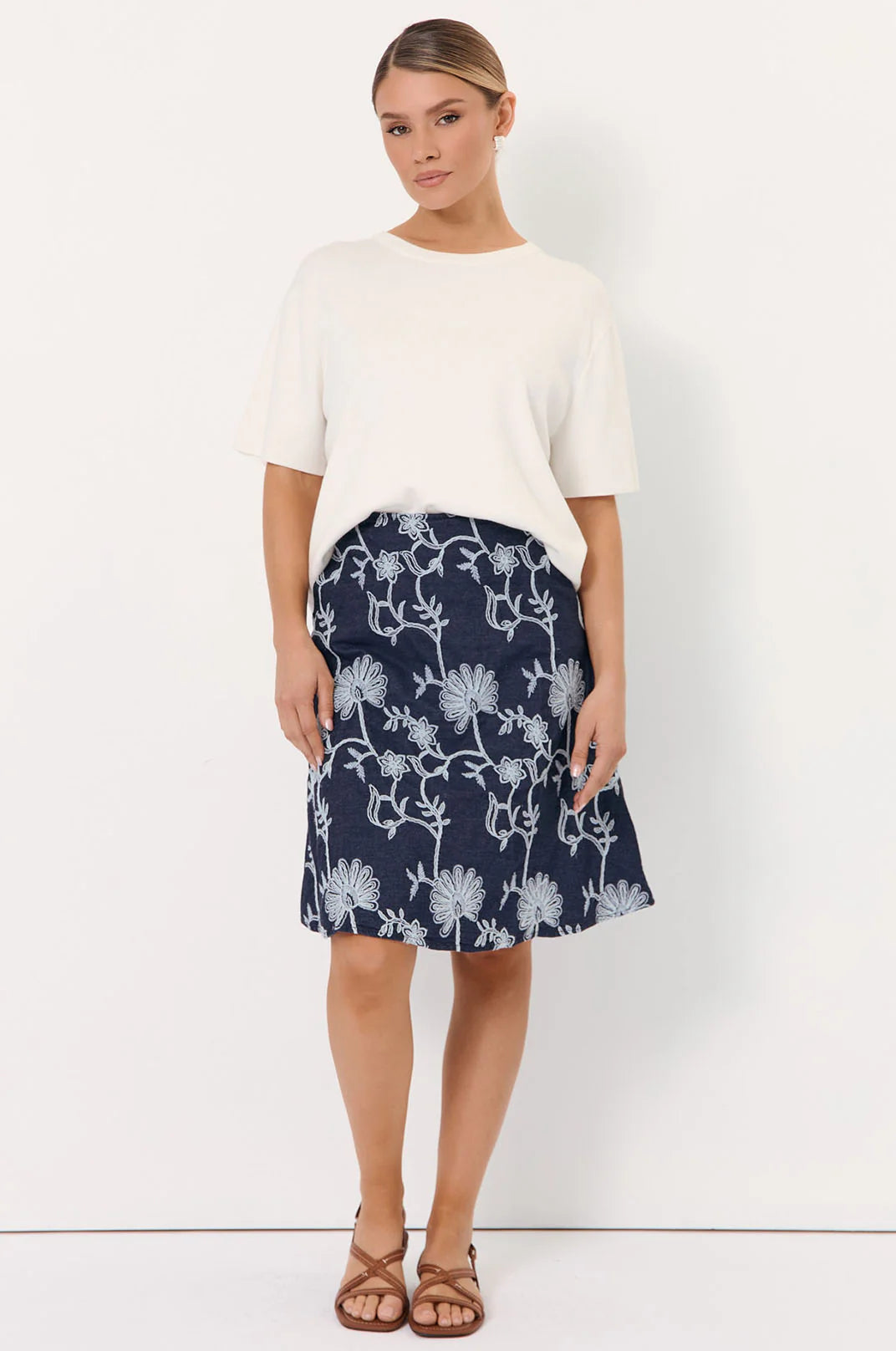 Rita Embroidered Denim Skirt Denim - Global Free Style